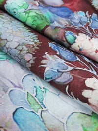 Sky Blue/Bright Tree Frog Green/Baked Plum/Multi 100% Rayon Floral Print Challis 58W