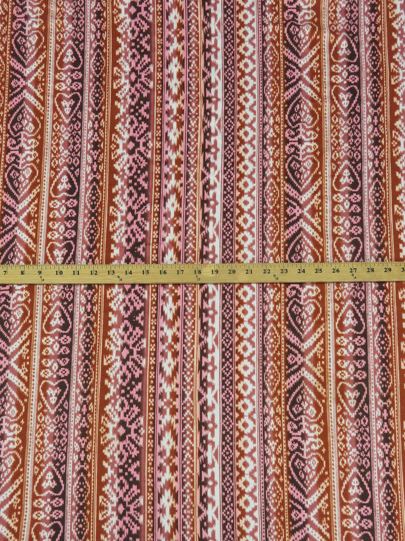 Cinnamon/Flamingo/White/Multi Polyester/Lycra Vertical Folk Stripe Print Double Brushed Knit 58W