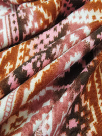 Cinnamon/Flamingo/White/Multi Polyester/Lycra Vertical Folk Stripe Print Double Brushed Knit 58W