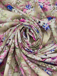 Dark Vanilla/Deep Blue//Pink Lilac/Multi 100% Rayon Floral Print Challis 56W