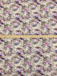 Dark Vanilla/Deep Blue//Pink Lilac/Multi 100% Rayon Floral Print Challis 56W