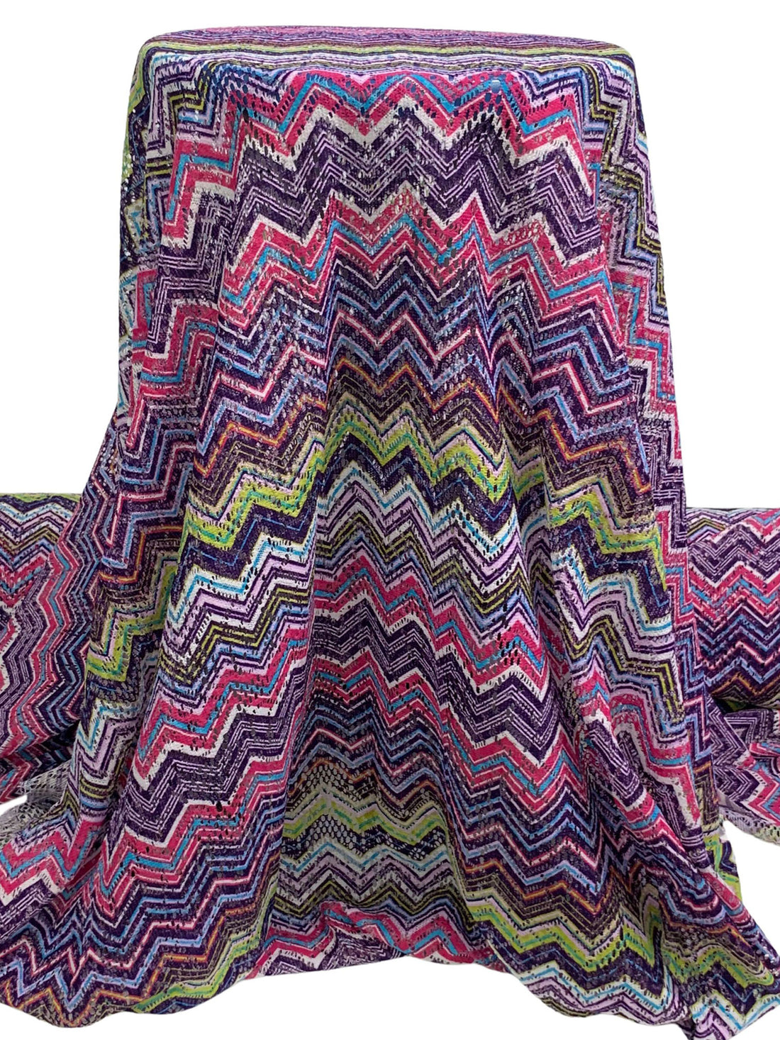 Cerise Pink/Dark Purple/White/Multi 100% Polyester Missoni-Look Chevron Crochet Knit 58W