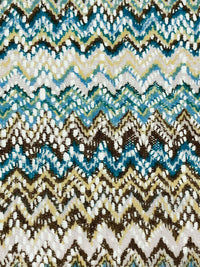 Deep Sea Blue/Dark Sandstone/White/Multi 100% Polyester Missoni-Look Chevron Crochet Knit 58W