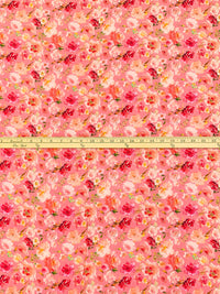 Peachy Pink/Strawberry Red/Multi 100% Rayon Floral Print Challis 60W