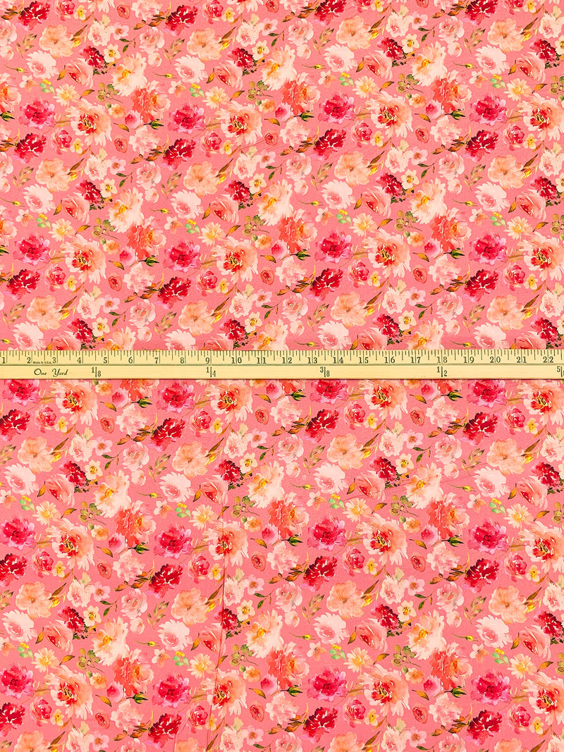 Peachy Pink/Strawberry Red/Multi 100% Rayon Floral Print Challis 60W