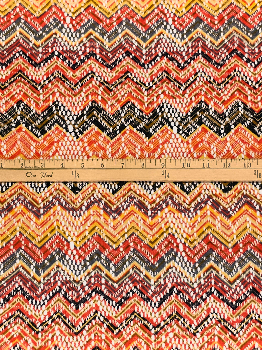Orange Soda/Black/Dusty Plum/Multi 100% Polyester Missoni-Look Chevron Crochet Knit 58W