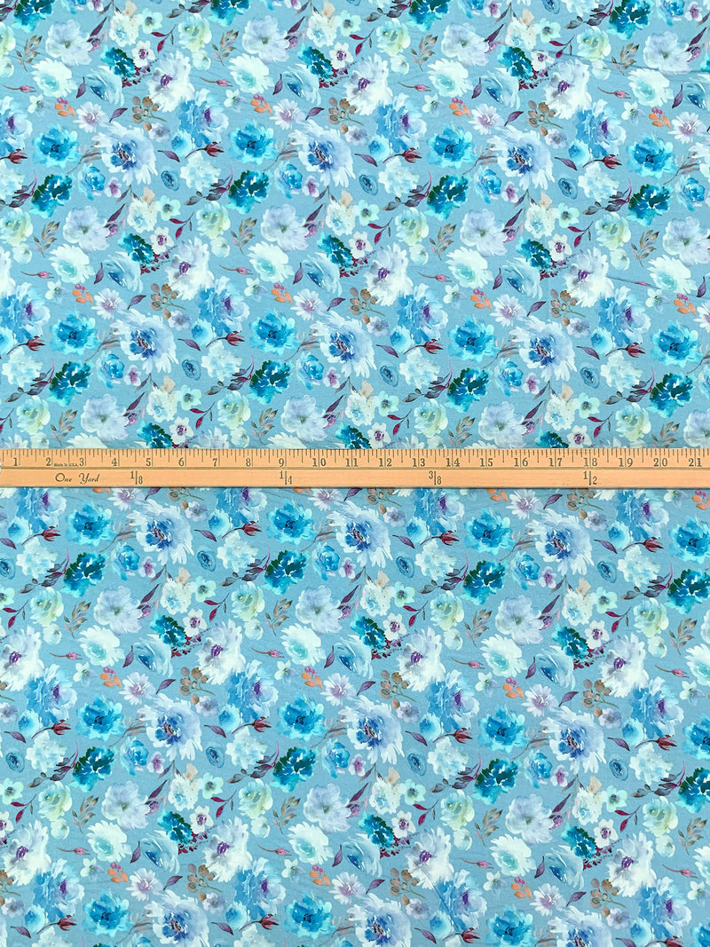 Sky Blue/White/Laurel Green/Multi 100% Rayon Floral Print Challis 60W