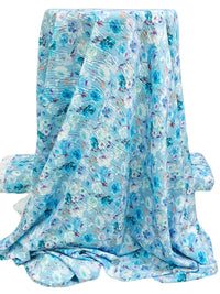 Sky Blue/White/Laurel Green/Multi 100% Rayon Floral Print Challis 60W