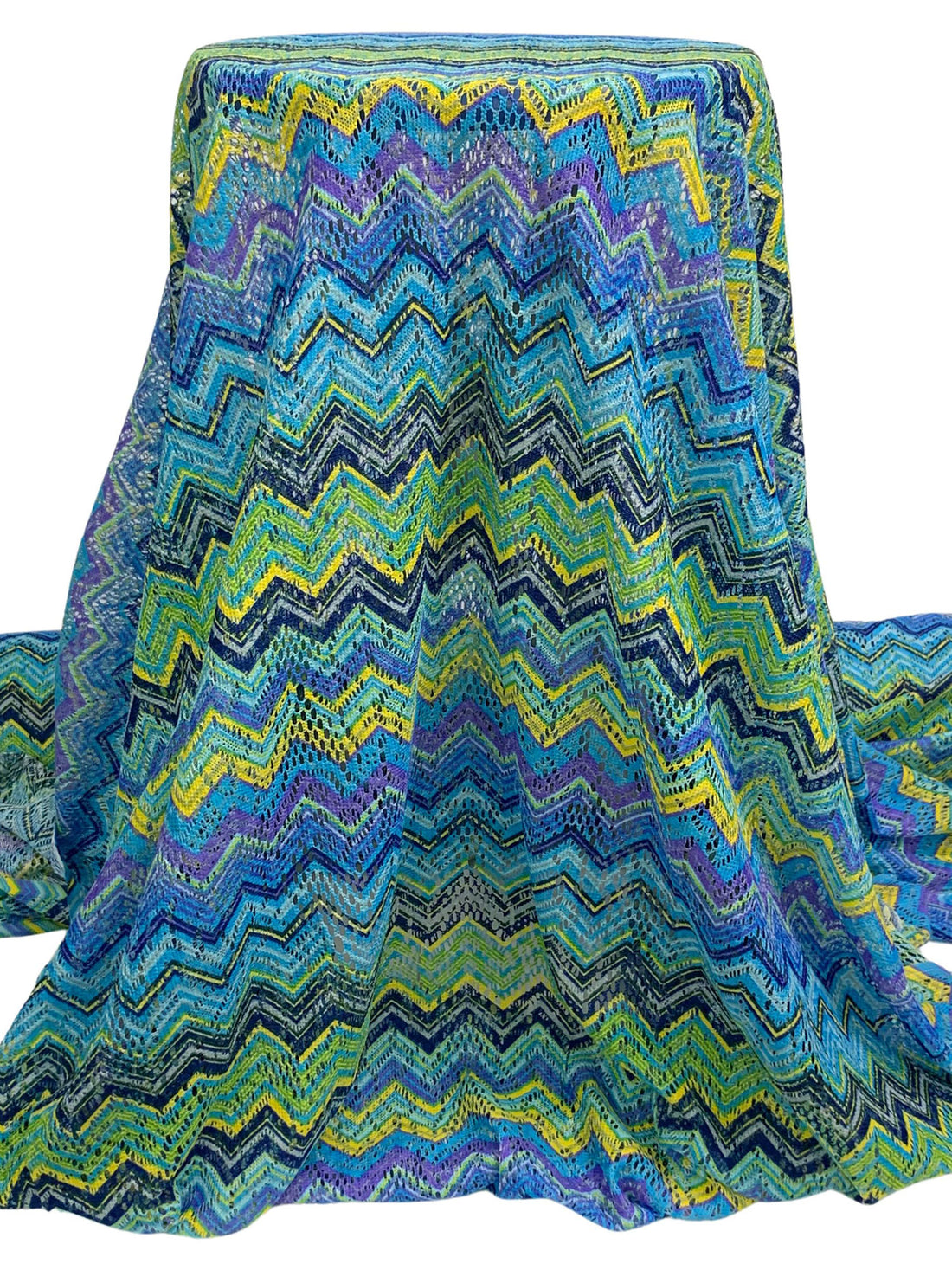 Iris Blue/Dandelion/Multi 100% Polyester Missoni-Look Chevron Crochet Knit 58W