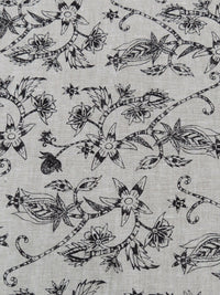 Oyster/Black 100% Linen Floral Print Mid-Weight Woven 60W