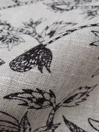 Oyster/Black 100% Linen Floral Print Mid-Weight Woven 60W