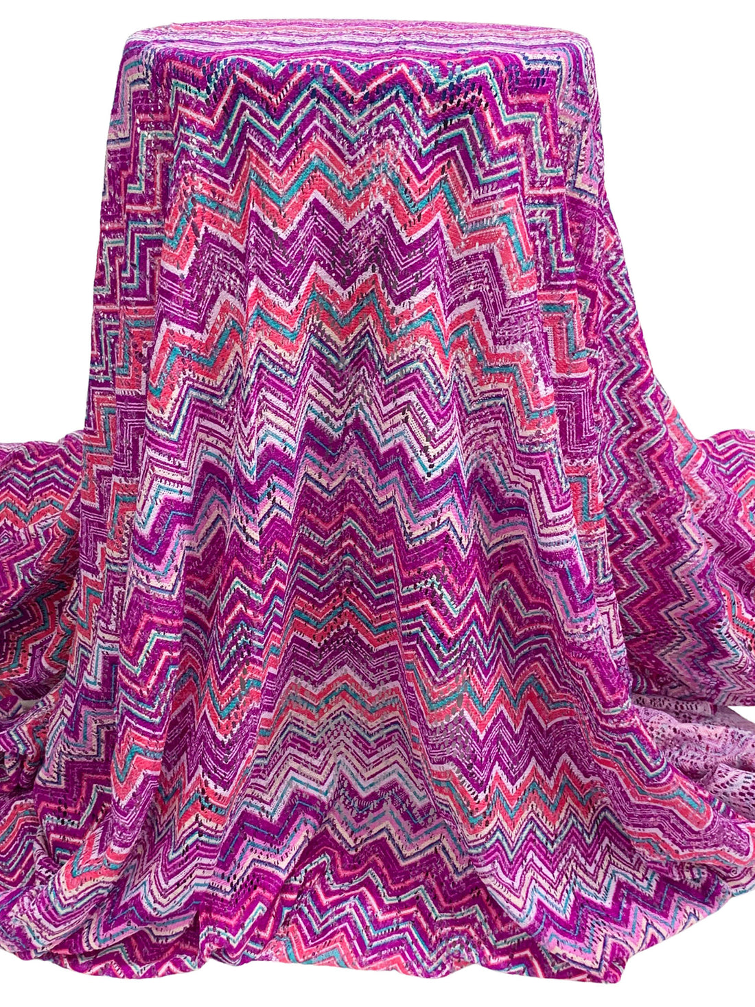 Fandango Purple/Raspberry Pink/Multi 100% Polyester Missoni-Look Chevron Crochet Knit 58W