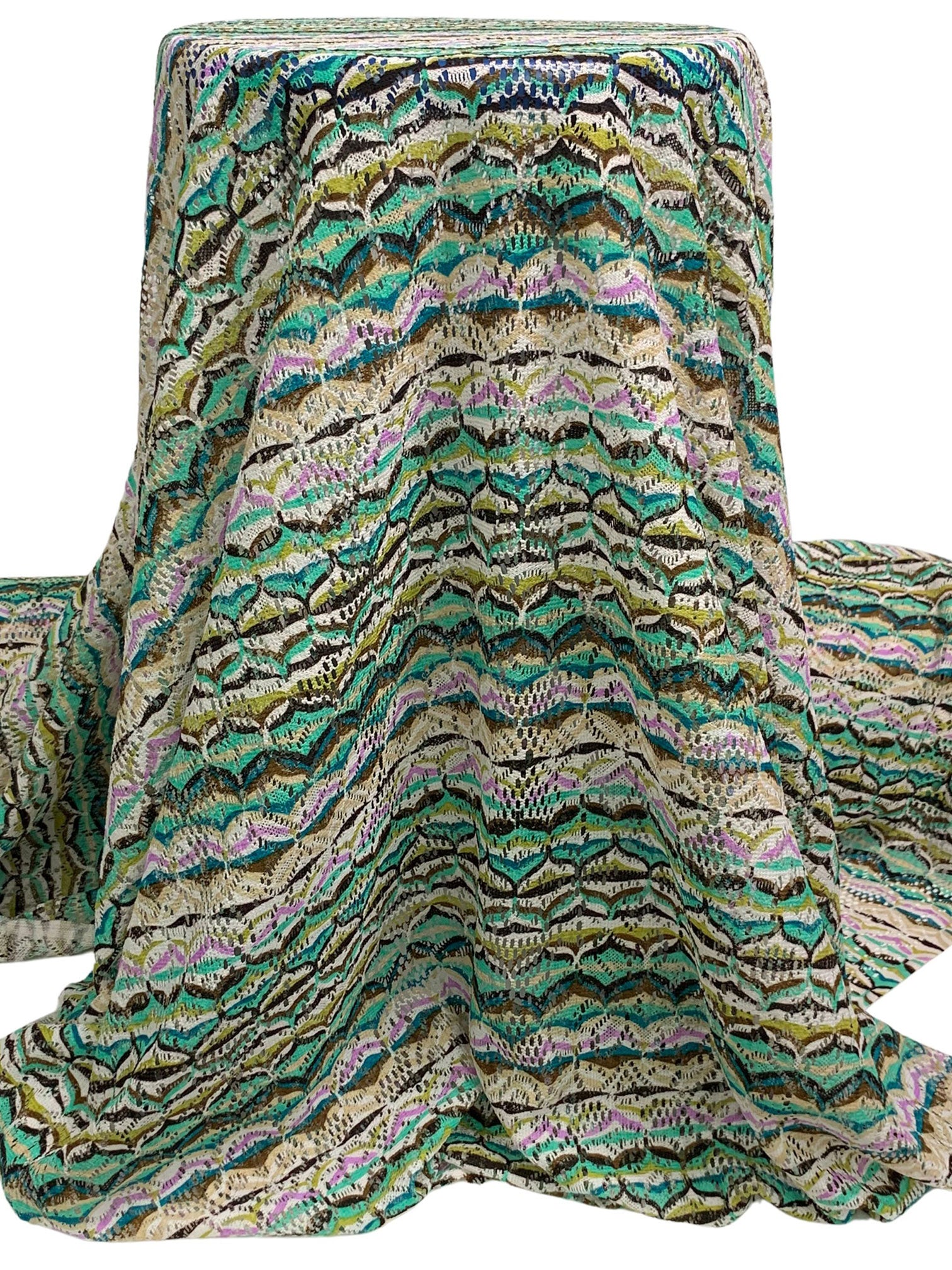 Muted Brown/Cool Jade/Multi 100% Polyester Missoni-Look Chevron
