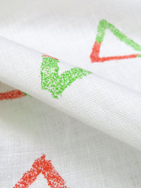 White/Green Apple/International Orange 100% Linen Drawn Triangle Print Mid-Weight Woven 60W