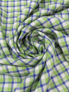 Sour Apple Green/Sapphire/White 100% Linen Yarn-Dyed Plaid Design Mid-Weight Woven 60W