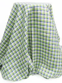 Sour Apple Green/Sapphire/White 100% Linen Yarn-Dyed Plaid Design Mid-Weight Woven 60W