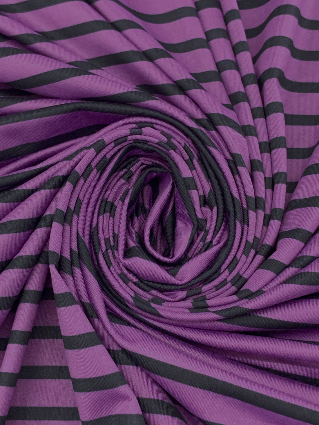 French Lilac/Black Recycled Polyester/Spandex Horizontal Stripe Brushed Activewear Knit - Corbeaux Clothing - 56W