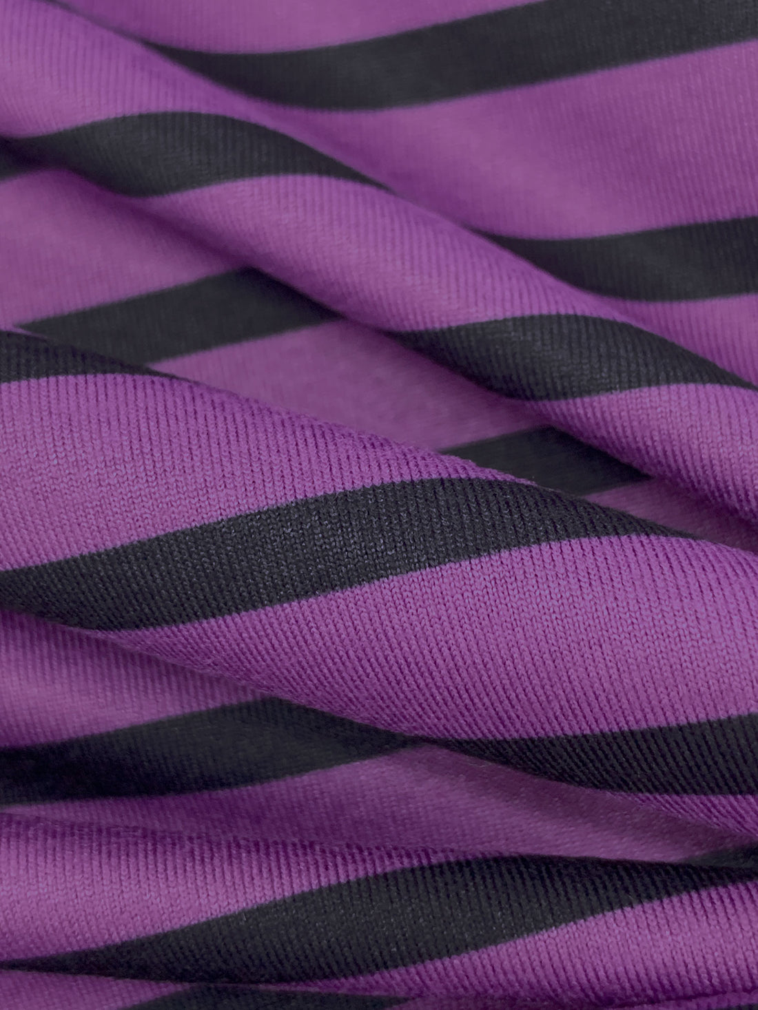 French Lilac/Black Recycled Polyester/Spandex Horizontal Stripe Brushed Activewear Knit - Corbeaux Clothing - 56W