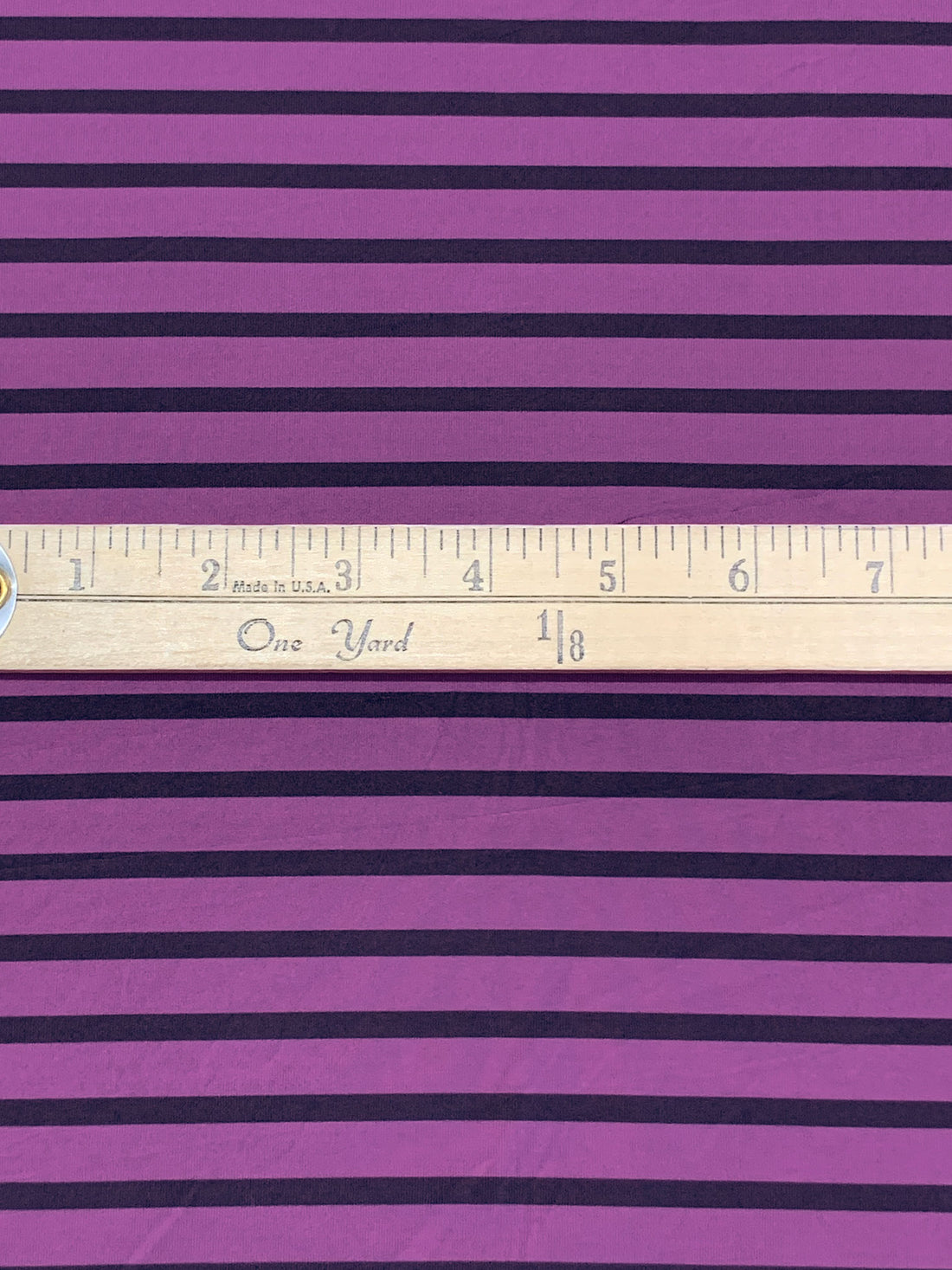 French Lilac/Black Recycled Polyester/Spandex Horizontal Stripe Brushed Activewear Knit - Corbeaux Clothing - 56W