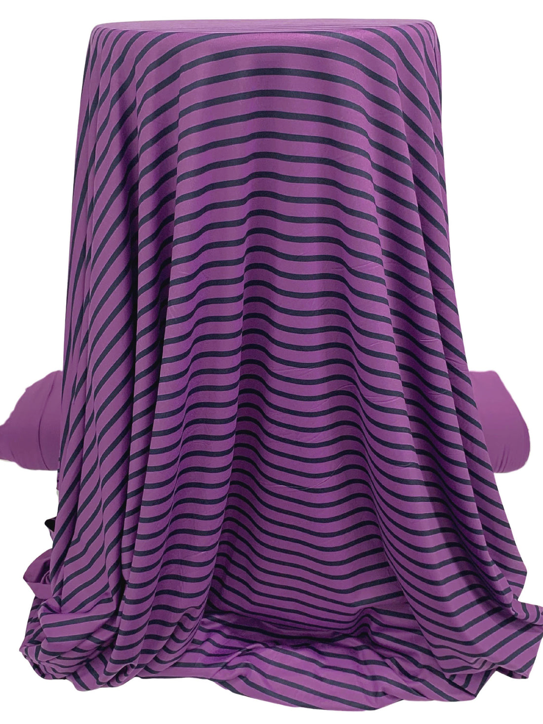 French Lilac/Black Recycled Polyester/Spandex Horizontal Stripe Brushed Activewear Knit - Corbeaux Clothing - 56W
