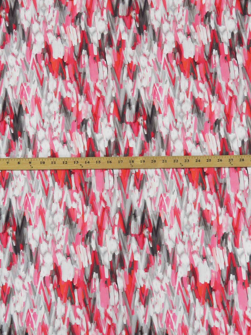 Flamingo/Bright Cherry Red/Iron Gray/Multi 100% Rayon Abstract Brushstroke Print Challis 58W