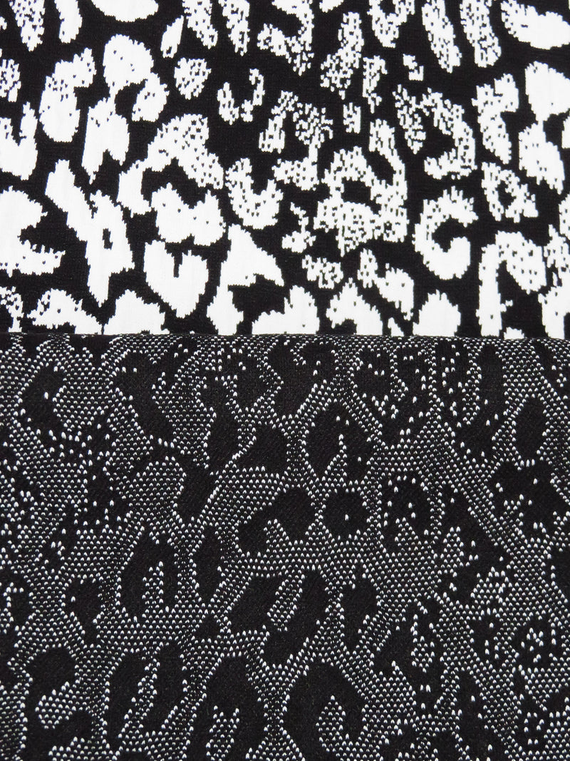 White/Black Polyester/Lycra Animal Jacquard Design Double Knit - Famous Dress Designer - 54W