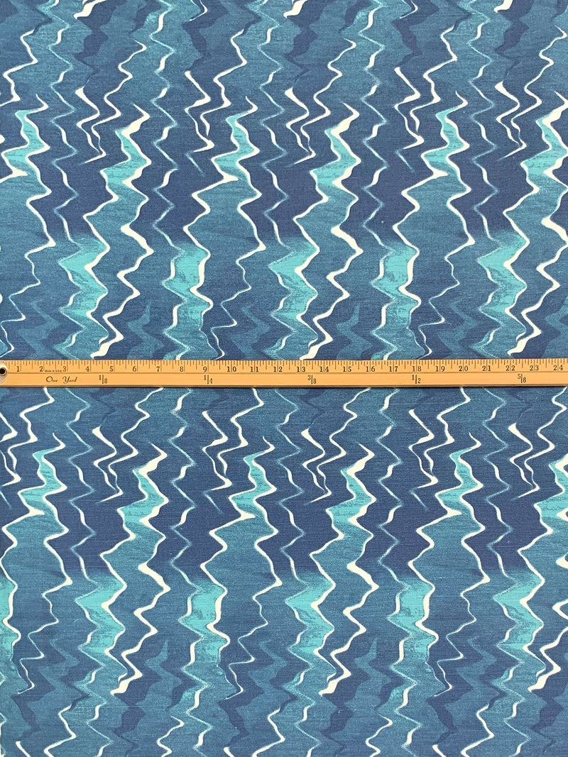 Independence Blue/White/Dark Sky Blue 100% Linen Vertical Grunge Zig Zag Print Linen 56W