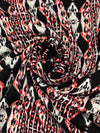 Black/Red/White 100% Rayon Vertical Abstract Print Crinkle Challis 52W