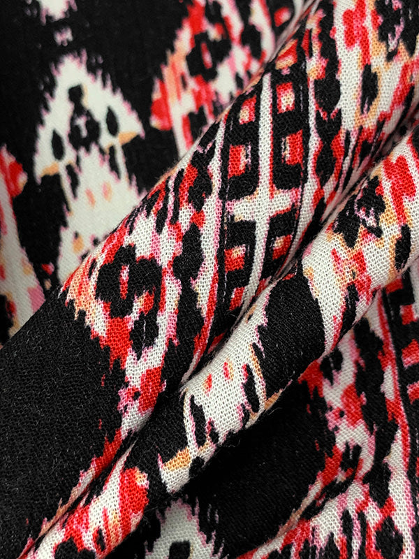 Black/Red/White 100% Rayon Vertical Abstract Print Crinkle Challis 52W