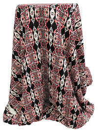 Black/Red/White 100% Rayon Vertical Abstract Print Crinkle Challis 52W