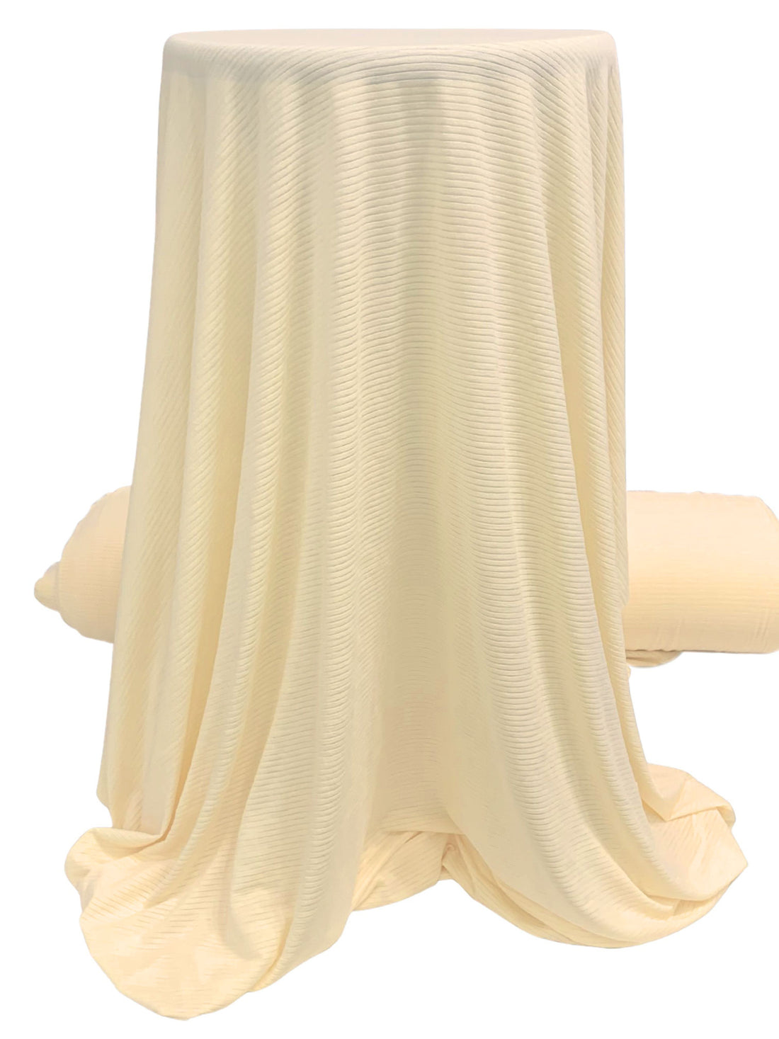Soft Vanilla Recycled Polyester/Polyester/Elastane Horizontal Stripe Weave Base Layer Activewear Knit - Corbeaux Clothing - 58W