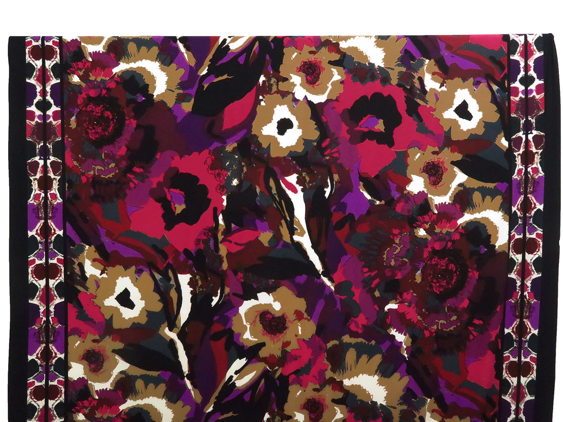 Dark Maroon/Black/Pale Brown/Multi Polyester/Lycra Double Border Abstract Floral Print ITY Knit 59W