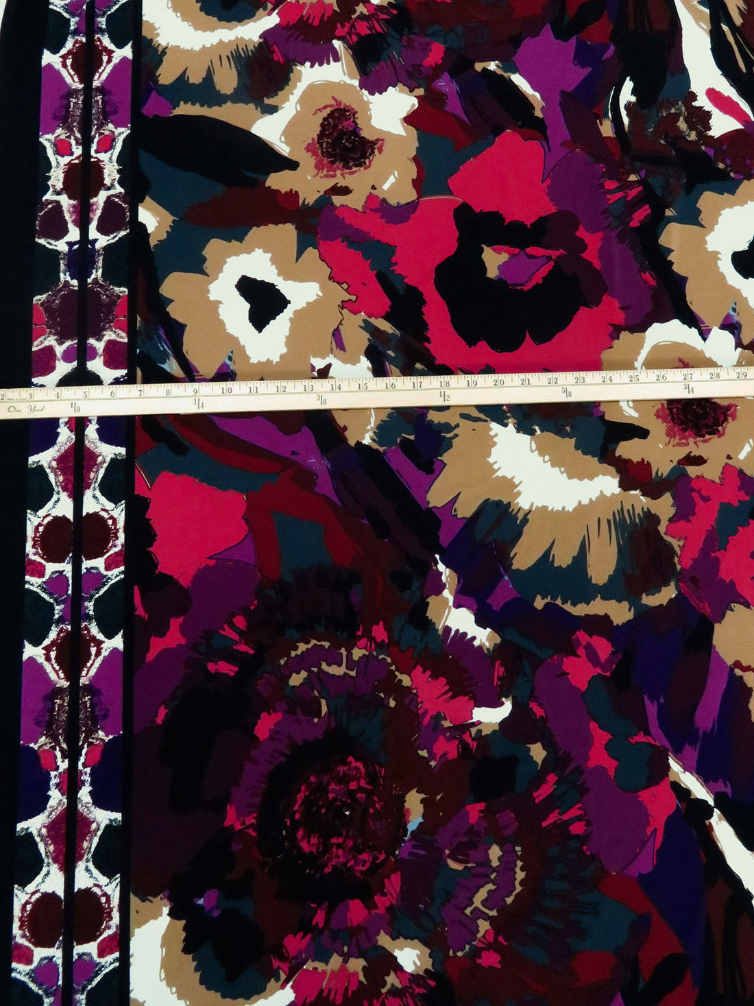 Dark Maroon/Black/Pale Brown/Multi Polyester/Lycra Double Border Abstract Floral Print ITY Knit 59W