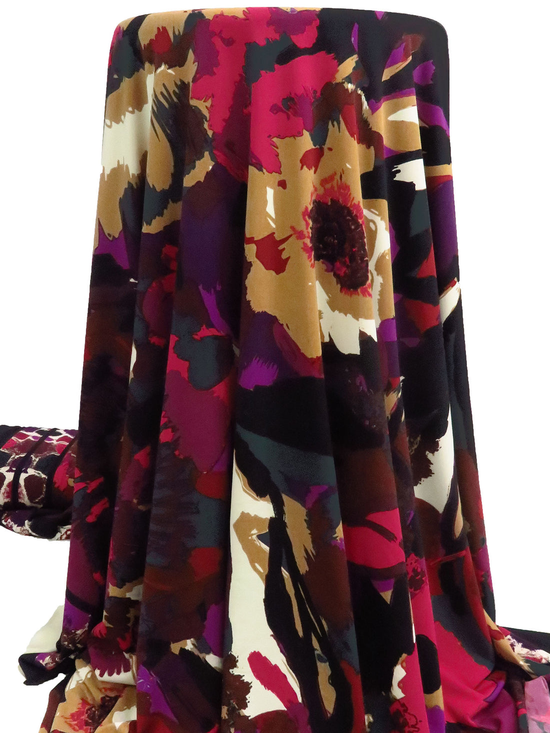 Dark Maroon/Black/Pale Brown/Multi Polyester/Lycra Double Border Abstract Floral Print ITY Knit 59W