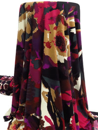 Dark Maroon/Black/Pale Brown/Multi Polyester/Lycra Double Border Abstract Floral Print ITY Knit 59W