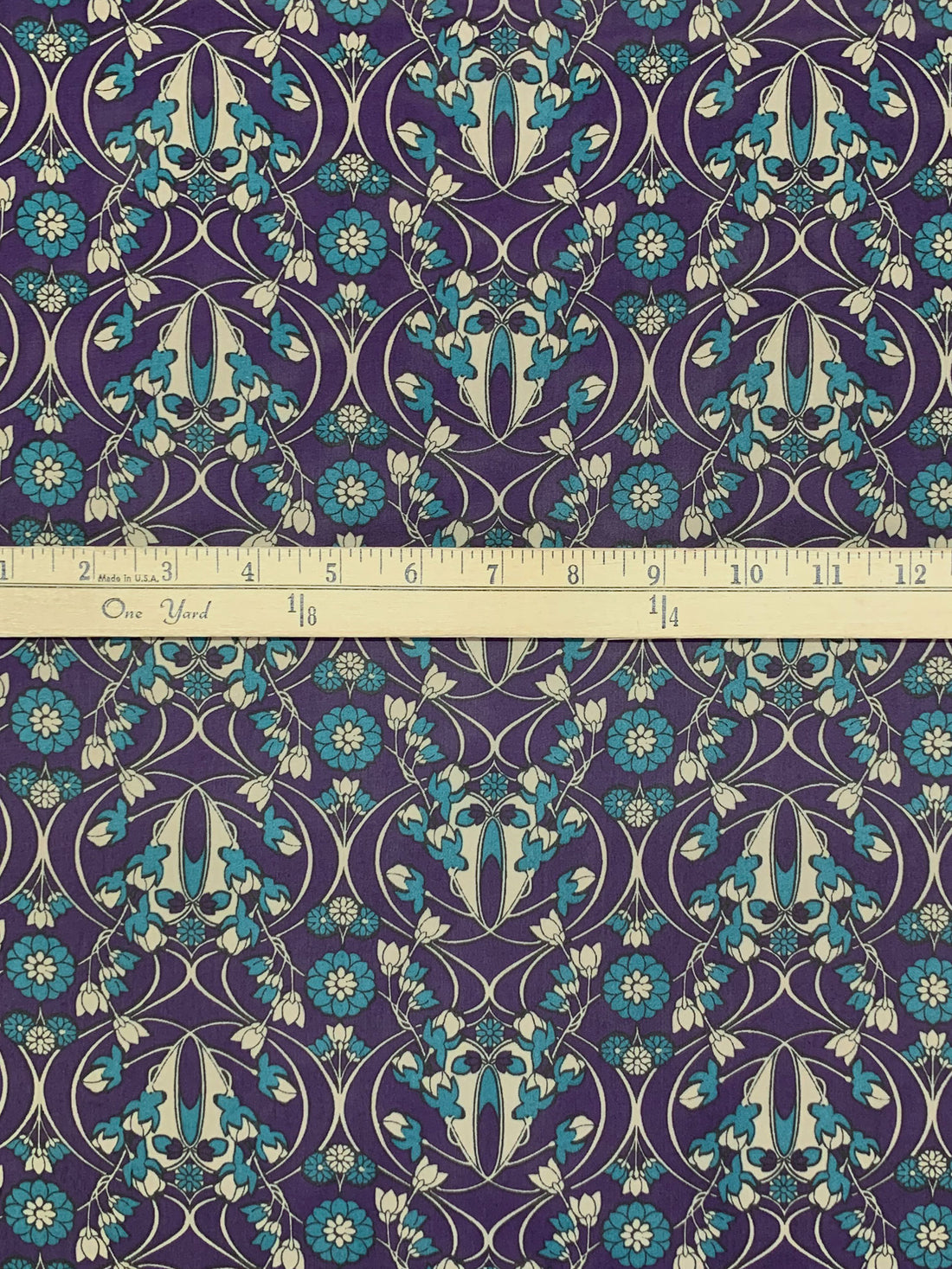 Concord Grape/Muted Tan/Teal 100% Polyester Ogee Floral Print Chiffon 58W