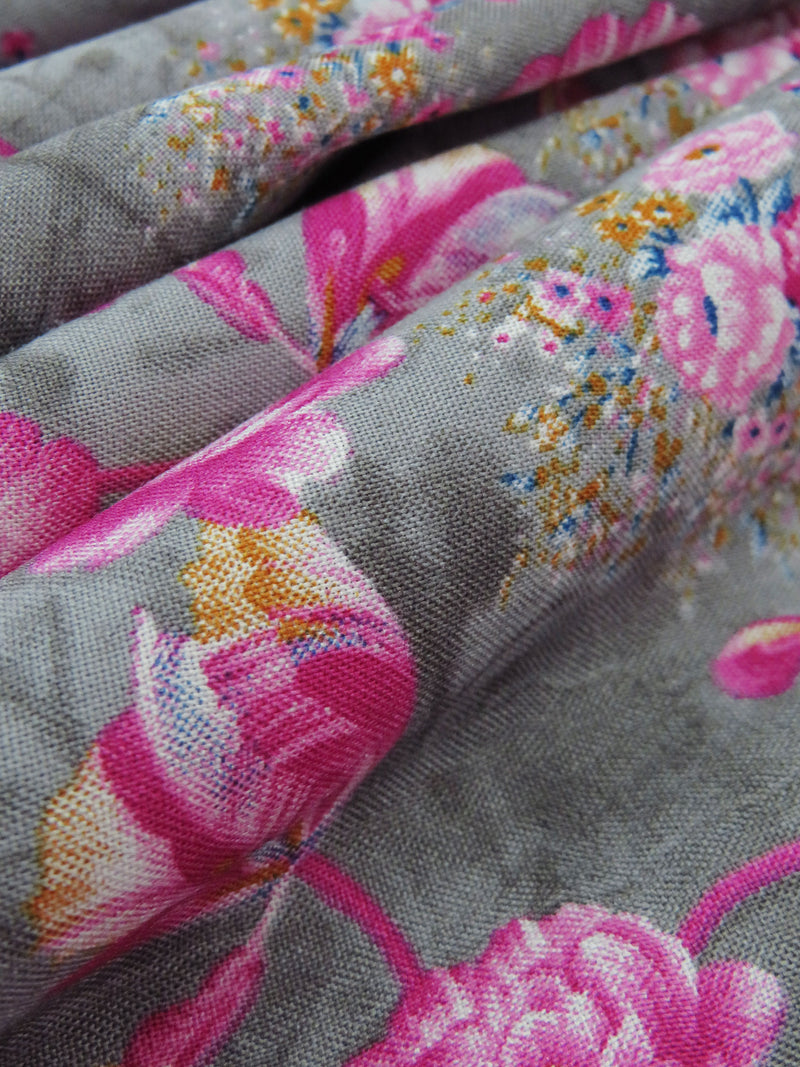 Flint Gray/Magenta/Marigold/Multi 100% Rayon Floral Print Challis 56W