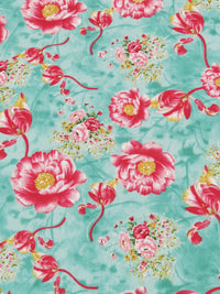 Robin's Egg Blue/Hot Strawberry Pink/Marigold/Multi 100% Rayon Floral Print Challis 56W