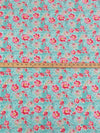 Robin's Egg Blue/Hot Strawberry Pink/Marigold/Multi 100% Rayon Floral Print Challis 56W