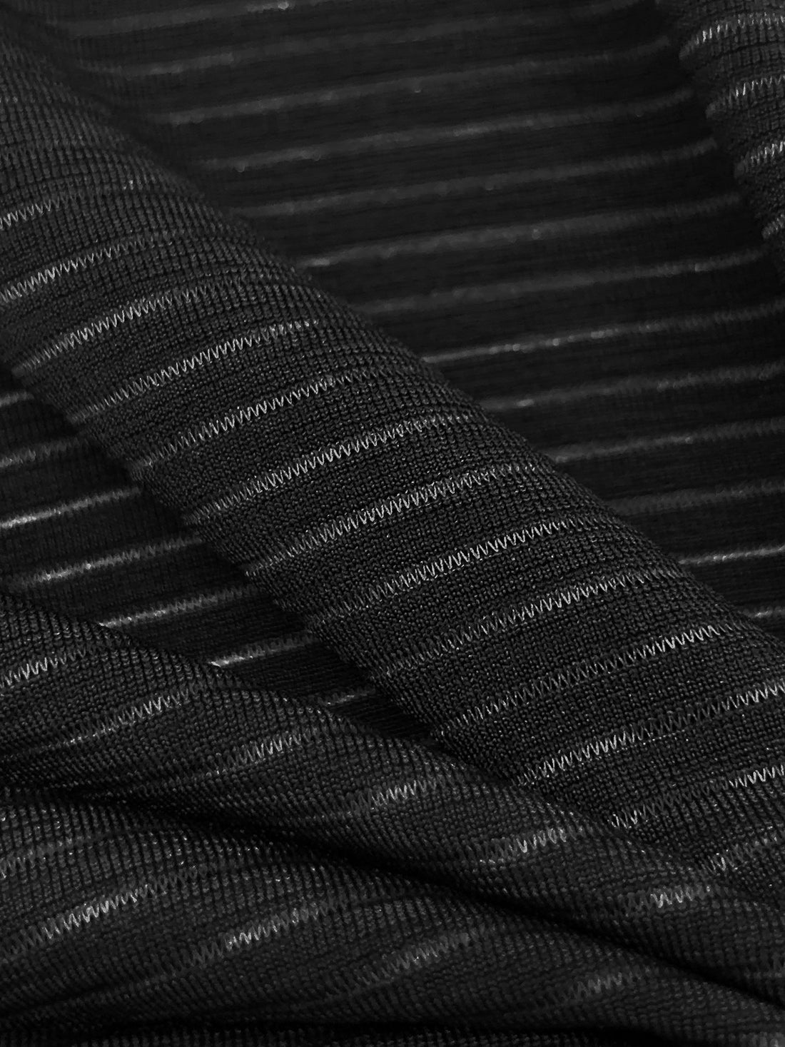 Black Recycled Polyester/Polyester/Elastane Horizontal Stripe Weave Base Layer Activewear Knit - Corbeaux Clothing - 56W