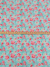 Robin's Egg Blue/Hot Strawberry Pink/Marigold/Multi 100% Rayon Floral Print Challis 56W