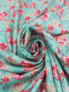 Robin's Egg Blue/Hot Strawberry Pink/Marigold/Multi 100% Rayon Floral Print Challis 56W