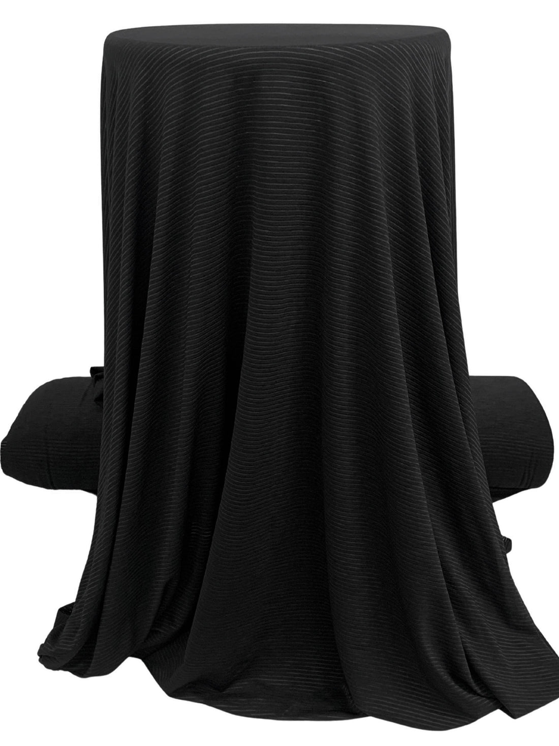 Black Recycled Polyester/Polyester/Elastane Horizontal Stripe Weave Base Layer Activewear Knit - Corbeaux Clothing - 56W