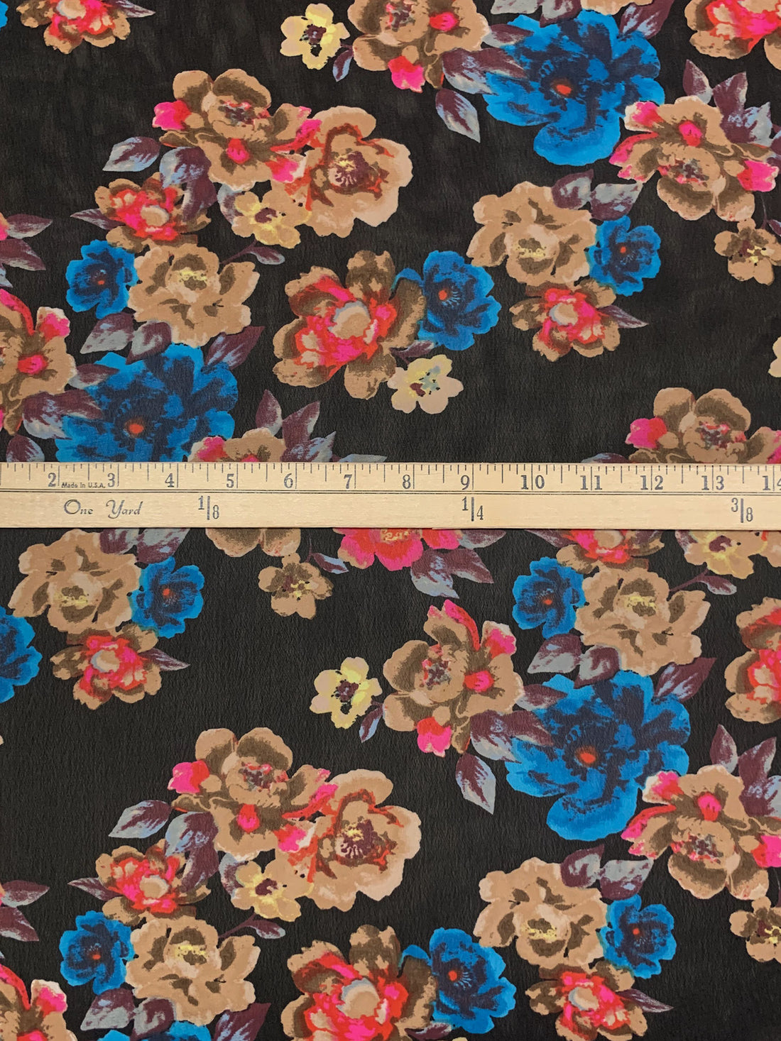 Black/Light Taupe/Steel Blue/Multi 100% Polyester Floral Print Chiffon 58W