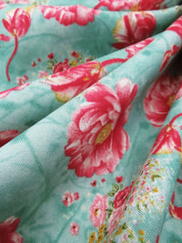 Robin's Egg Blue/Hot Strawberry Pink/Marigold/Multi 100% Rayon Floral Print Challis 56W