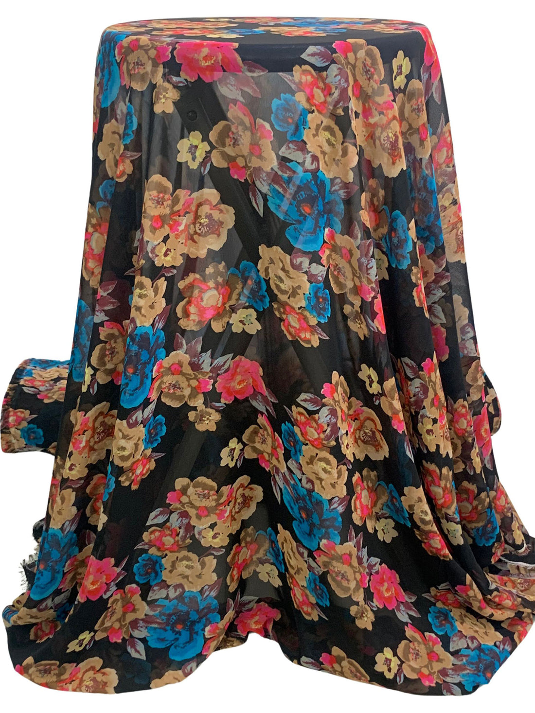 Black/Light Taupe/Steel Blue/Multi 100% Polyester Floral Print Chiffon 58W