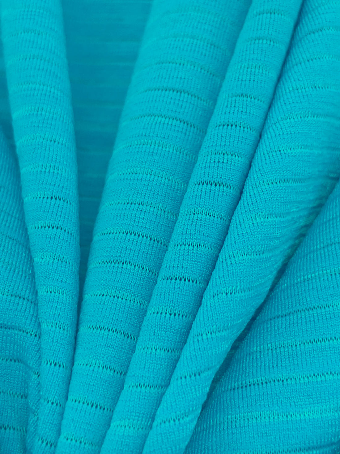 Caribbean Blue Recycled Polyester/Polyester/Elastane Horizontal Stripe Weave Base Layer Activewear Knit - Corbeaux Clothing - 58W