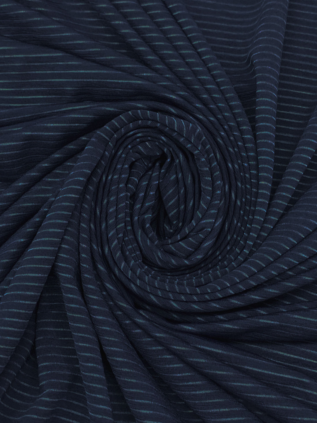 Prussian Blue Recycled Polyester/Polyester/Elastane Horizontal Stripe Weave Base Layer Activewear Knit - Corbeaux Clothing - 58W