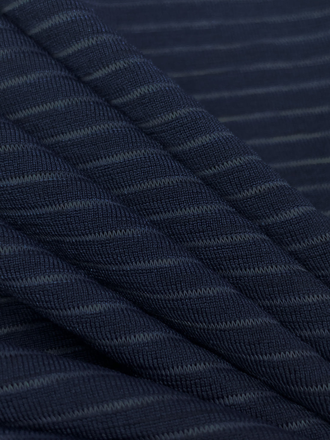 Prussian Blue Recycled Polyester/Polyester/Elastane Horizontal Stripe Weave Base Layer Activewear Knit - Corbeaux Clothing - 58W