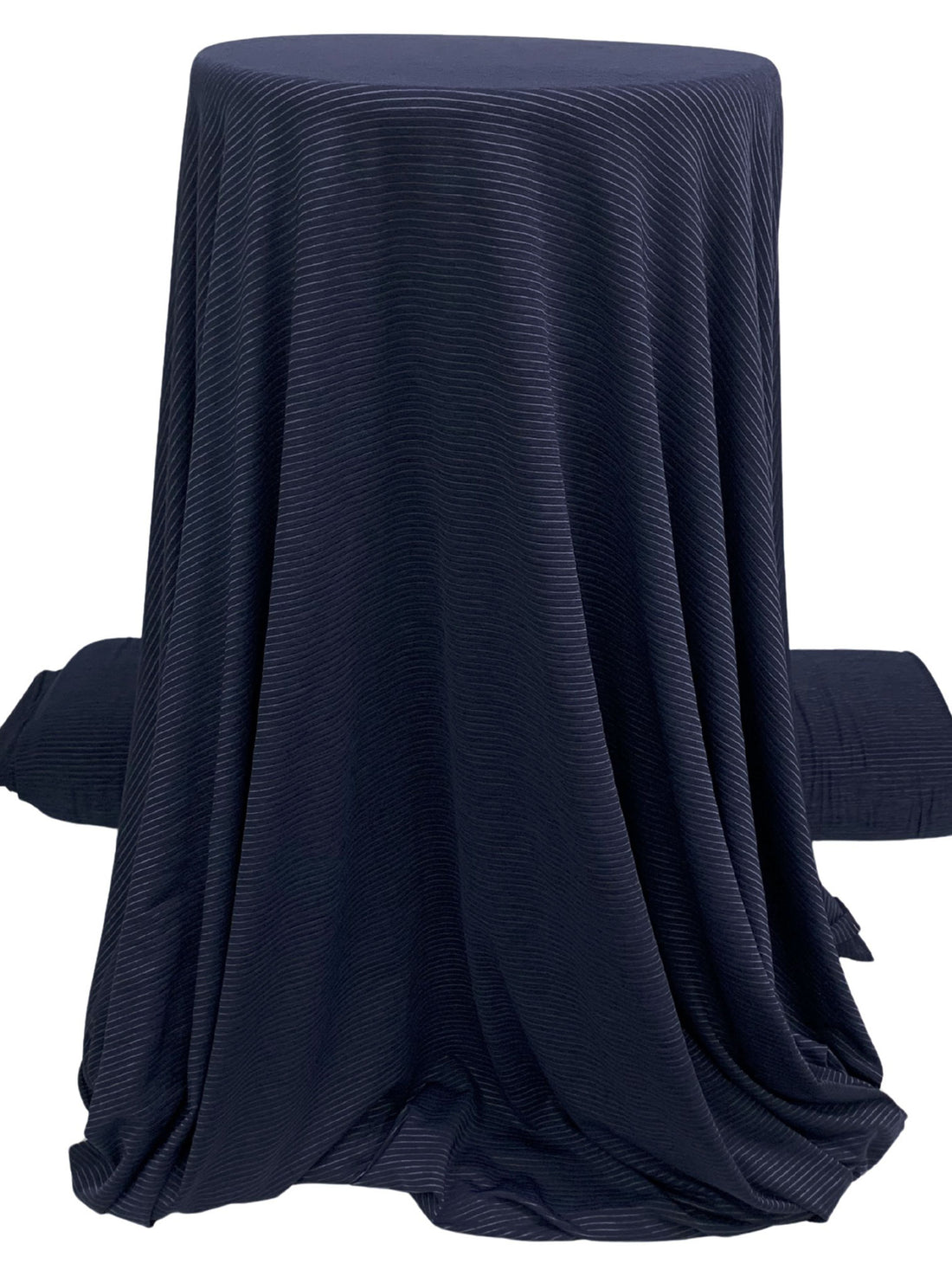 Prussian Blue Recycled Polyester/Polyester/Elastane Horizontal Stripe Weave Base Layer Activewear Knit - Corbeaux Clothing - 58W